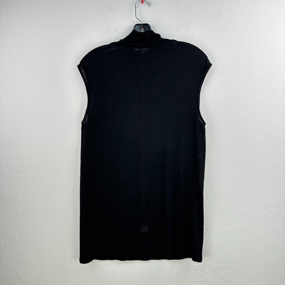 Joan Vass Top Blouse Womens Large Black Mock Neck Sleeveless See Through Stretch - Picture 2 of 9